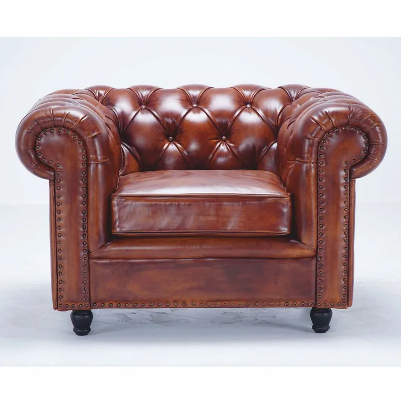 Casa Padrino fauteuil Chesterfield de luxe en cuir marron vintage / noir 130 cm - Meuble en cuir véritable Bestseller