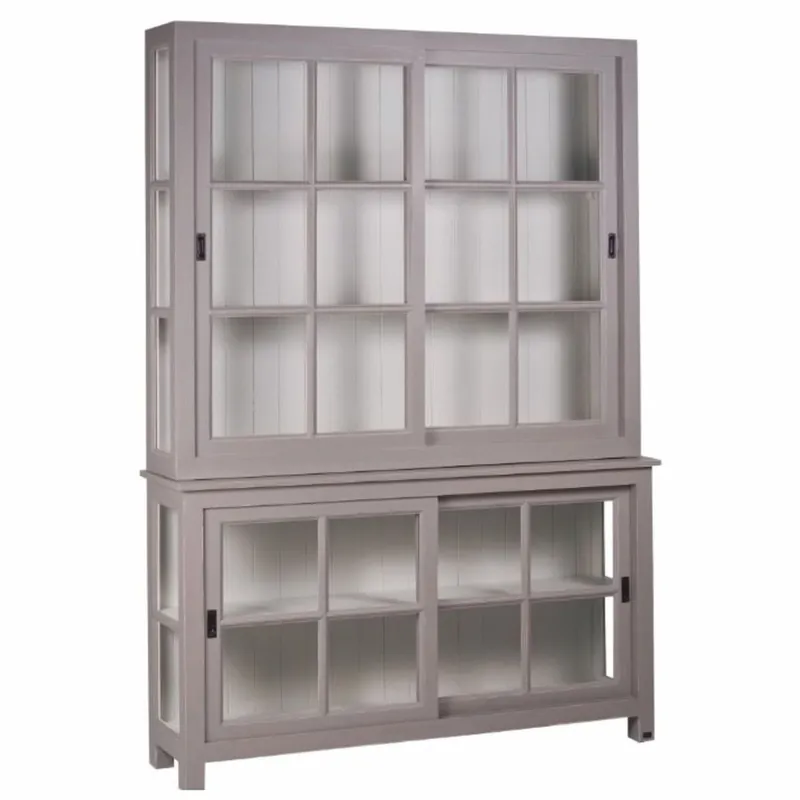 Markenprodukt Casa Padrino vitrine de style campagnard avec 4 portes coulissantes gris / gris clair 150 x 40 x H. 220 cm