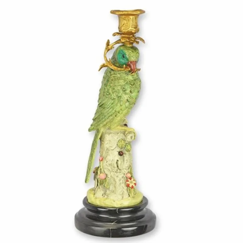 Wochenendangebot Casa Padrino porte-bougie Art Nouveau perroquet orientation droite vert / or / noir H. 31 cm