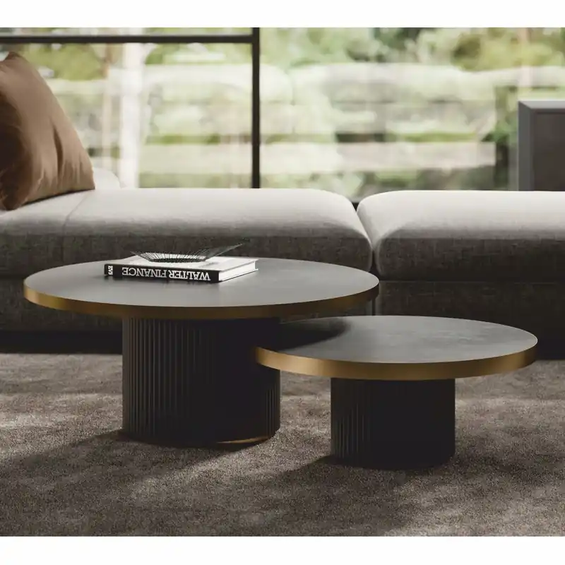 Mega-Angebot Casa Padrino ensemble de tables basses de luxe gris foncé / laiton - Meubles d'hôtel et de salon