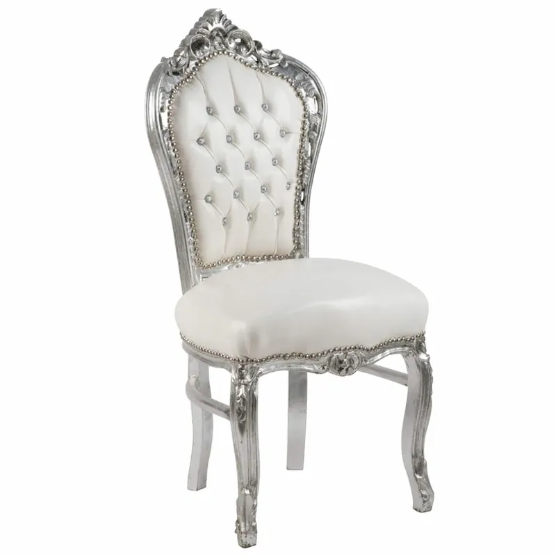 Versand Am Gleichen Tag Casa Padrino Baroque Faux Leather Dining Chair with Rhinestones White / Silver