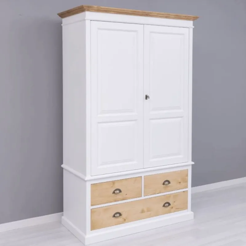 Casa Padrino garde-robe de style campagnard blanc / naturel 121 x H. 197 cm - Mobilier de chambre Aktuell