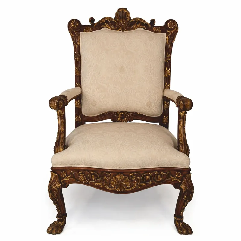 Casa Padrino fauteuil de salon baroque de luxe beige / marron foncé / or H. 123 cm - Fabriqué en Italie Preis Gesenkt
