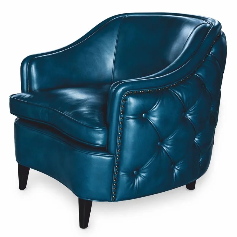Top-Preis Casa Padrino fauteuil Chesterfield de luxe en cuir bleu / noir - Meubles de salon en cuir véritable