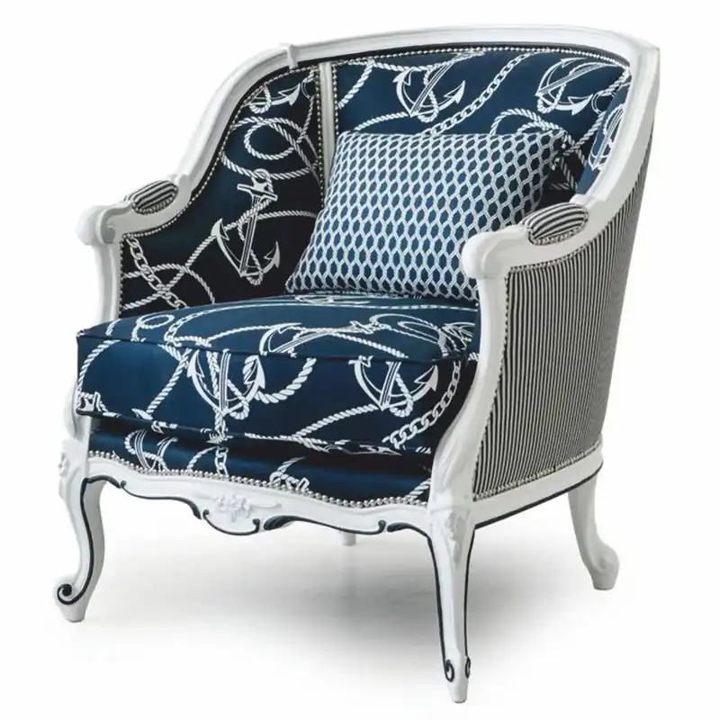 Bestpreis Casa Padrino fauteuil baroque de luxe bleu / blanc - Meubles baroques - Fabriqué en Italie