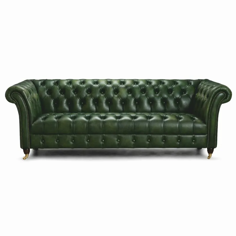 Casa Padrino canapé 3 places Chesterfield de luxe en cuir vert 235 cm - Meubles en cuir Zertifiziert