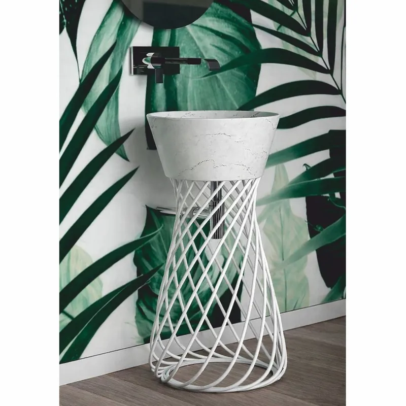 Casa Padrino vasque en céramique de luxe avec pied en métal blanc H. 85 cm - Fabriquée en Italie Markenprodukt