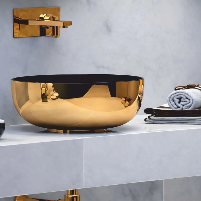 Neu Im Sortiment Casa Padrino vasque en céramique de luxe noir / or Ø 44 cm - Fabriquée en Italie