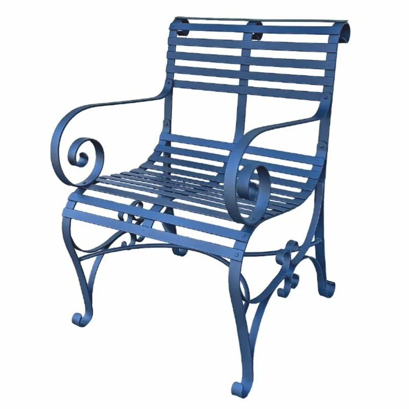 Direktkauf Casa Padrino chaise de jardin Art Nouveau en fer forgé avec accoudoirs bleu - Mobilier de jardin