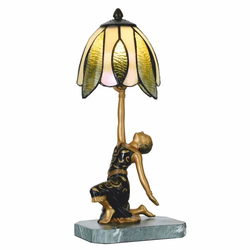 Casa Padrino Lampe de Table Art Déco Tiffany Dame Or / Noir / Vert H. 38 cm Sonderaktion