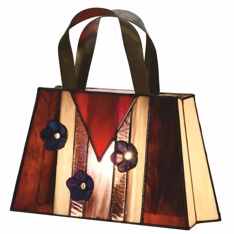 Preisknaller Casa Padrino Lampe de Table Art Déco Tiffany en Forme de Sac à Main Rouge / Jaune / Violet 26 cm