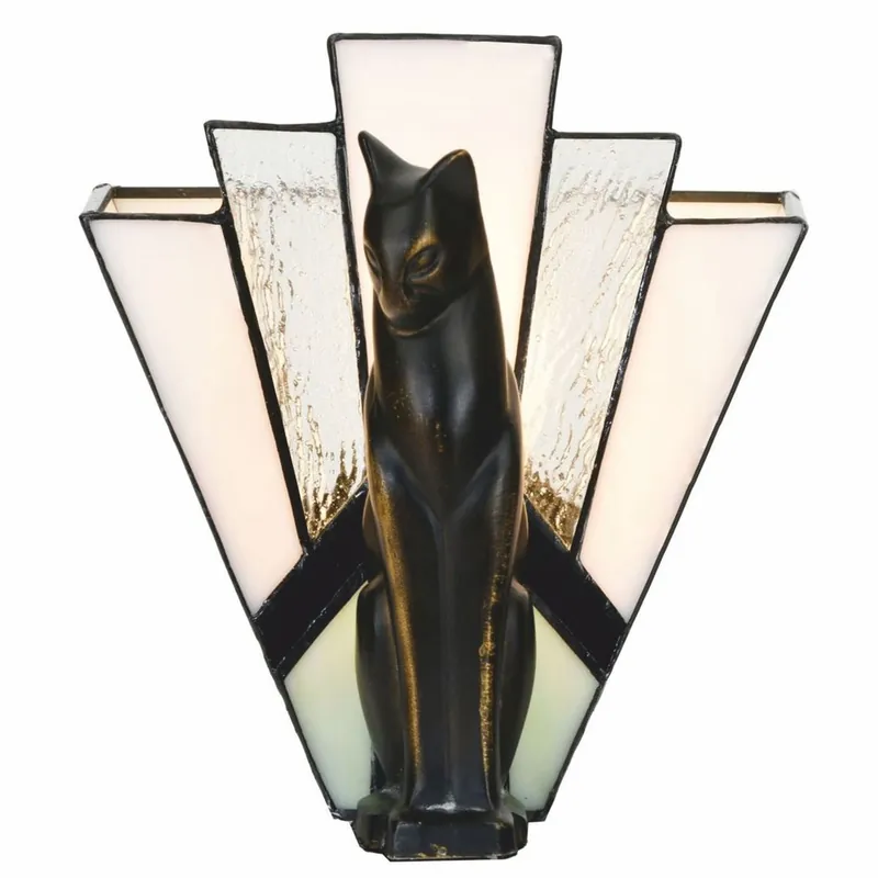 Billig Casa Padrino Lampe de Table Art Déco Tiffany Chat Noir / Blanc H. 18,5 cm