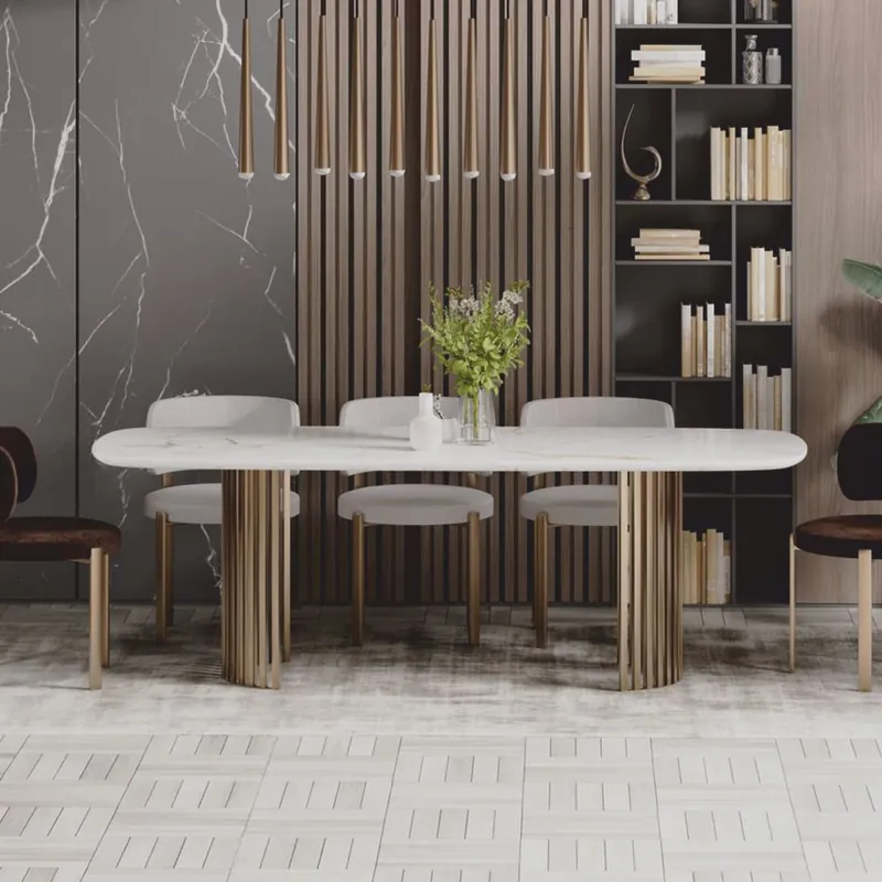 Casa Padrino table de salle à manger de luxe blanc / laiton 180 cm - Meubles de salle à manger de luxe Sichere Zahlung