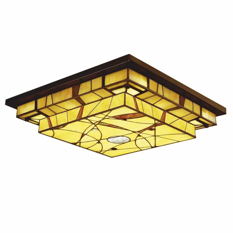 Casa Padrino Plafonnier Art Déco Tiffany Jaune / Marron 50 cm - Éclairage Tiffany Preisreduziert