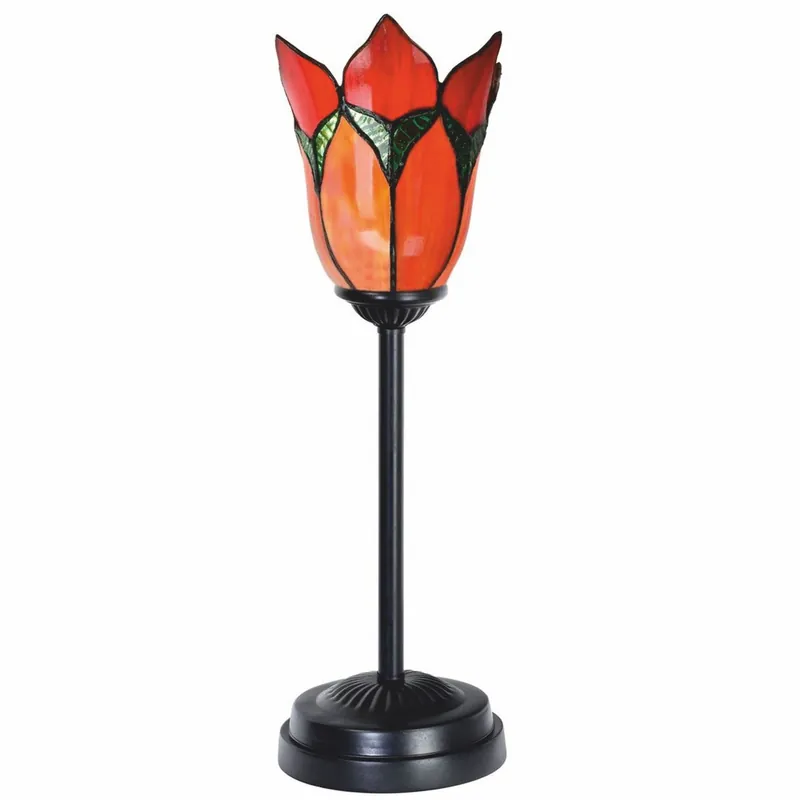 Casa Padrino Lampe de Table Art Déco Tiffany Fleur Rouge / Vert / Noir H. 46 cm Wochenendangebot