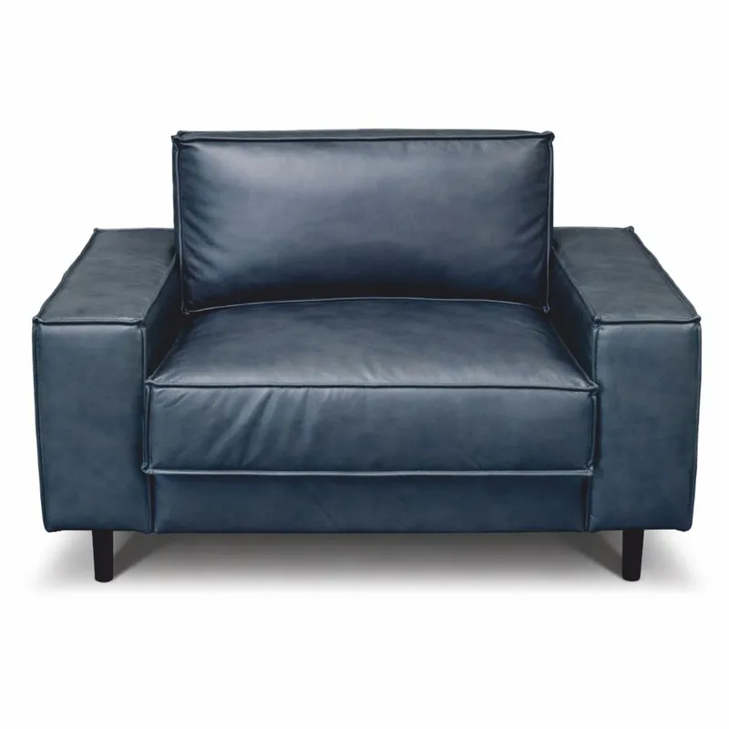 Neue Ware Casa Padrino fauteuil de luxe en cuir bleu vintage / noir - Meuble en cuir véritable