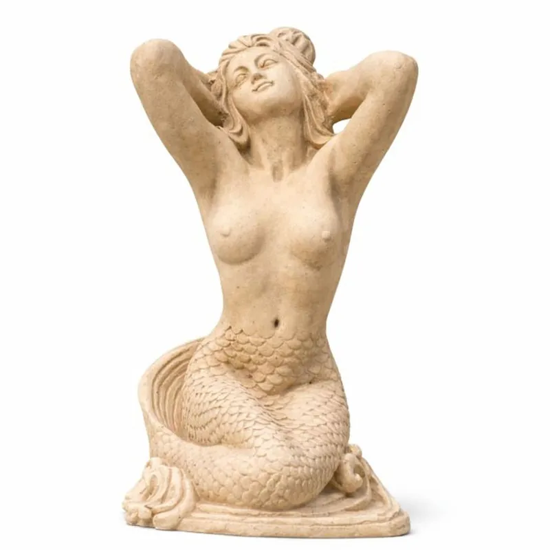 Casa Padrino Sculpture de Décoration de Jardin Art Nouveau Sirène Beige H. 57 cm Must-Have