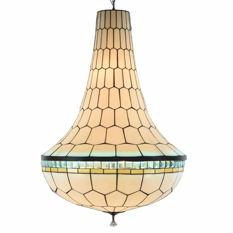 Begrenztes Angebot Casa Padrino Lustre Tiffany Art Déco LED Blanc / Noir H. 120 cm - Éclairage Tiffany