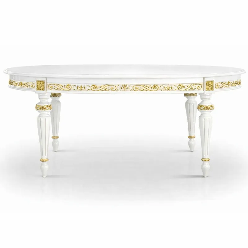 Wochenendangebot Casa Padrino table à manger baroque de luxe blanc / or 160-210 cm - Meubles baroques - Fabriqué en Italie