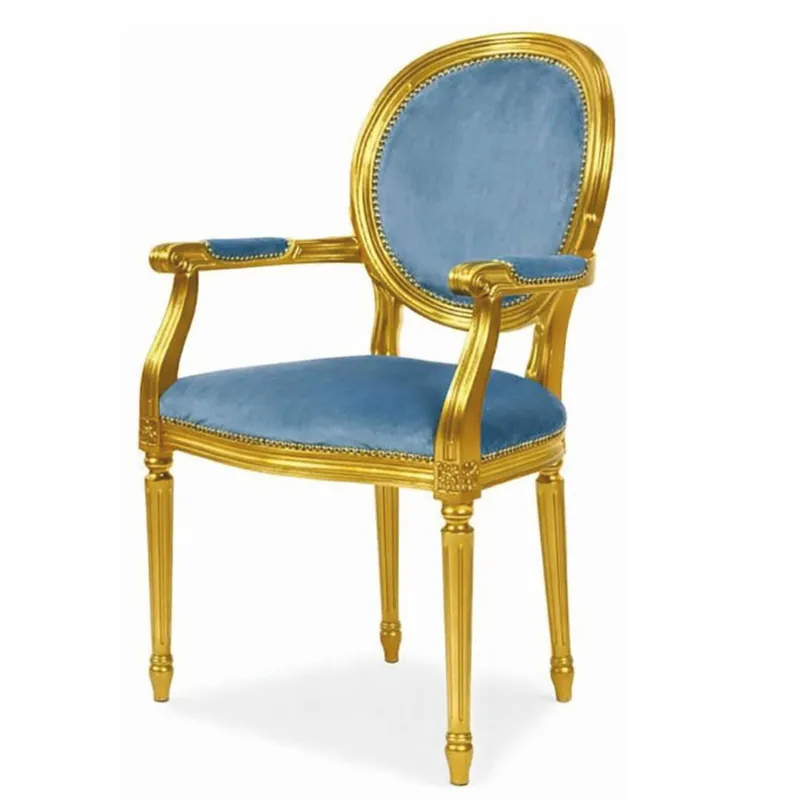 Casa Padrino chaise de salle à manger baroque de luxe avec accoudoirs bleu / or - Meubles baroques Nur Heute