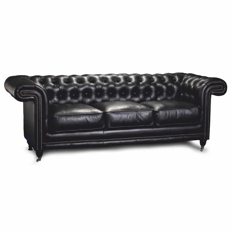 Casa Padrino canapé 2 places Chesterfield de luxe en cuir noir 200 cm - Meubles en cuir véritable Sonderaktion