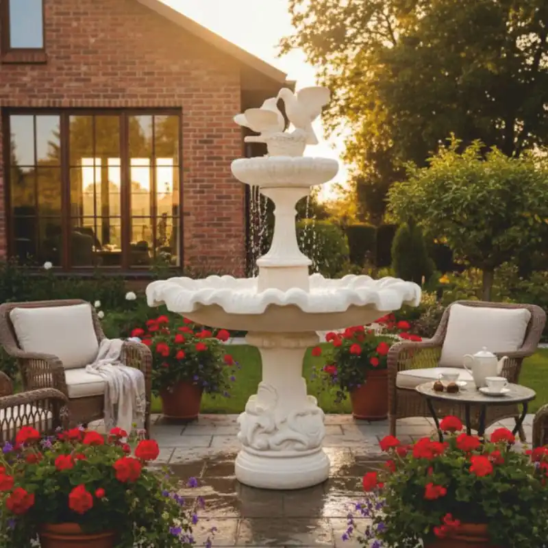 Casa Padrino Fontaine Baroque 2 Colombes Blanc Ø 130 x H. 170 cm - Fontaine de Jardin Versand Am Gleichen Tag