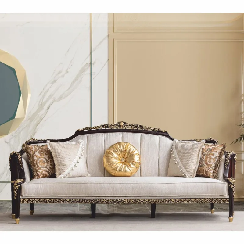 Casa Padrino Canapé Baroque de Luxe Naturel / Marron Foncé / Or 255 cm - Meubles Baroques Nur Heute