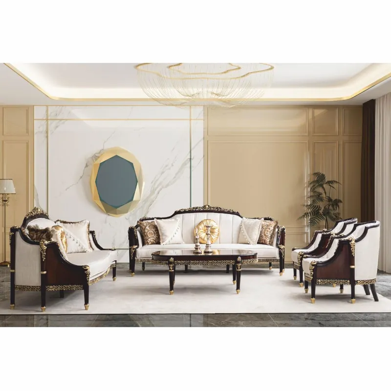 Geprüft Casa Padrino ensemble de salon baroque de luxe naturel / marron foncé / or - Meubles baroques