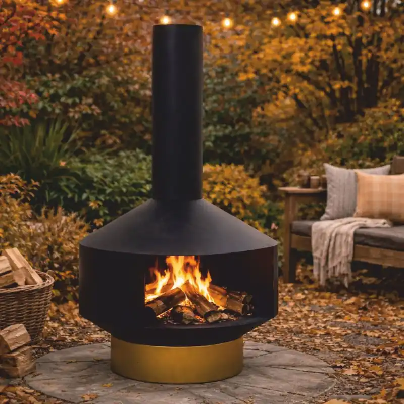Casa Padrino cheminée de jardin de luxe en métal noir / laiton H. 105 cm - Accessoires de jardin Garantierte Lieferung