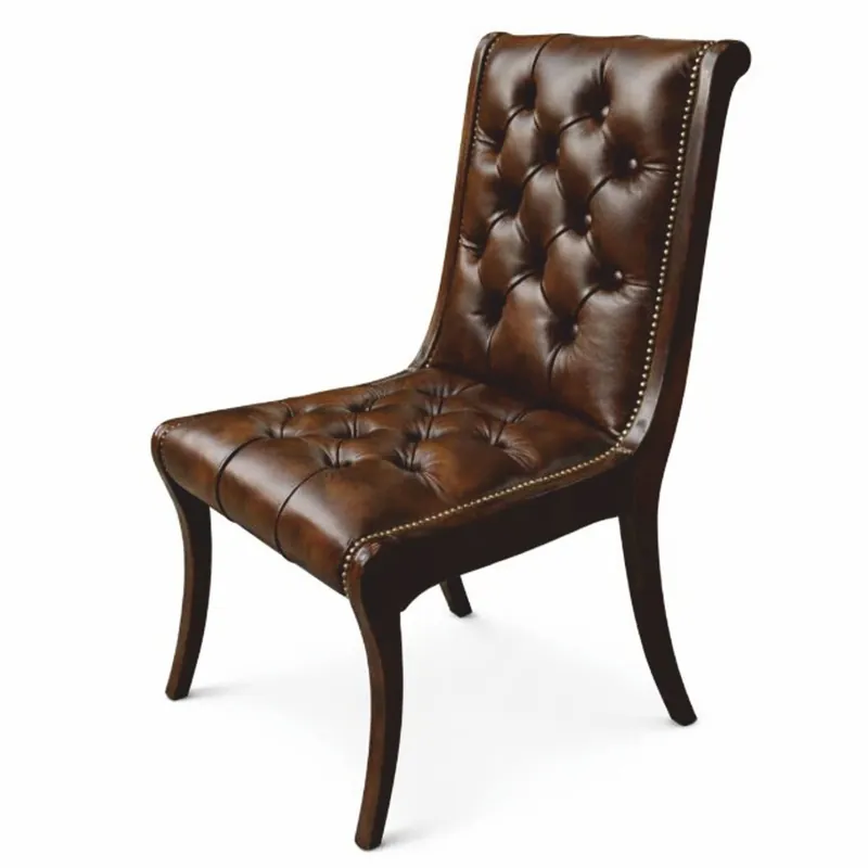 Schnäppchen Casa Padrino chaise de salle à manger Chesterfield en cuir de luxe marron foncé H. 95 cm - Mobilier de luxe