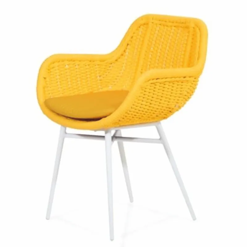 Casa Padrino chaise de jardin de luxe avec accoudoirs jaune / blanc - Mobilier de jardin Sichere Zahlung