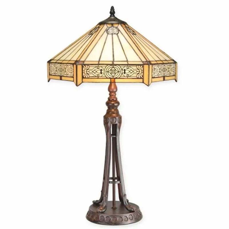 Casa Padrino Lampe de Table Tiffany Beige / Noir / Bronze H. 67 cm - Luminaires Tiffany Highlight