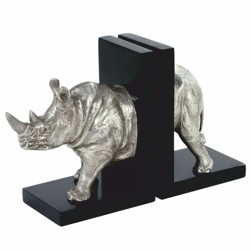 Casa Padrino ensemble de serre-livres de luxe rhinocéros argent / noir - Décoration de bureau Sichere Zahlung