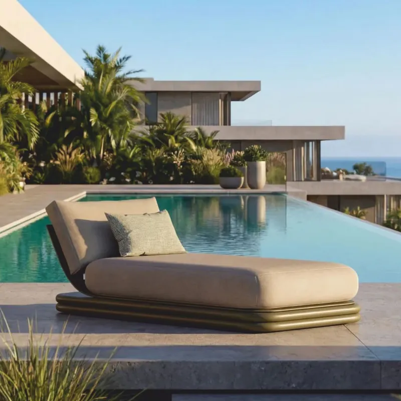 Casa Padrino chaise longue de jardin de luxe beige / vert mat 200 cm - Chaise longue de piscine de luxe Versand Am Gleichen Tag