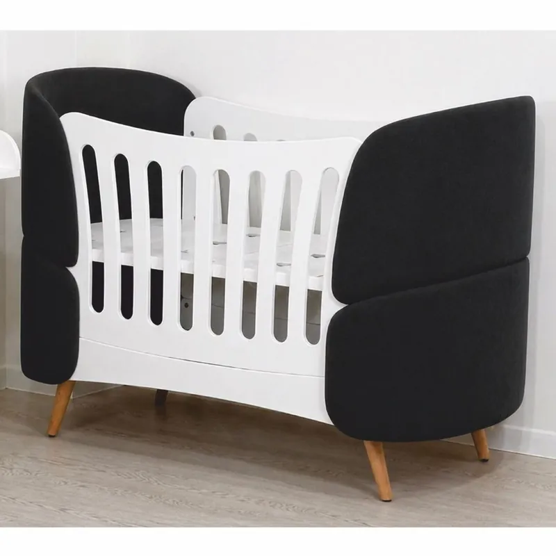 Casa Padrino Lit Bébé de Luxe Blanc / Noir / Naturel 145 cm - Mobilier bébé Bestpreis