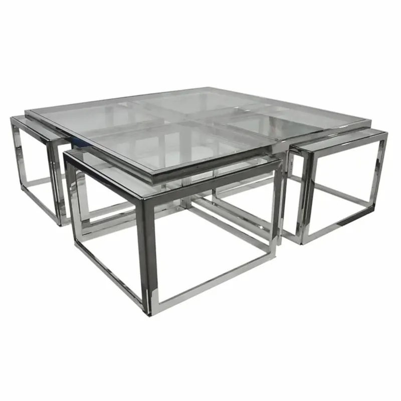 Casa Padrino table basse avec 4 tables d'appoint coulissantes argent 120 cm Schnäppchen