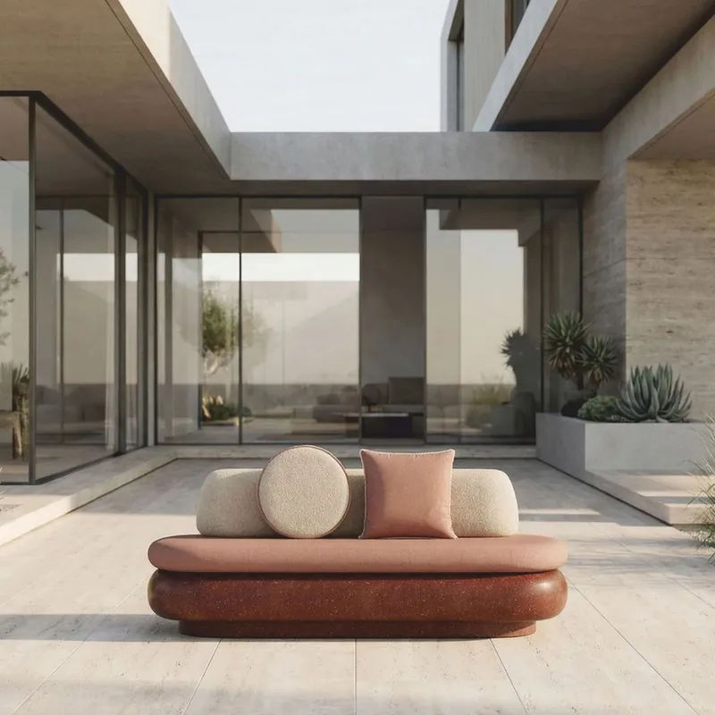 Nur Heute Casa Padrino canapé de luxe en béton marron / rose / crème 188 cm - Canapé de jardin