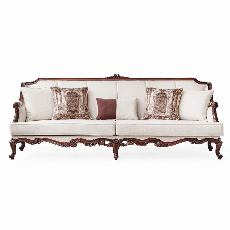 Casa Padrino canapé de salon baroque de luxe blanc / marron foncé 260 cm - Meubles baroques Nur Heute