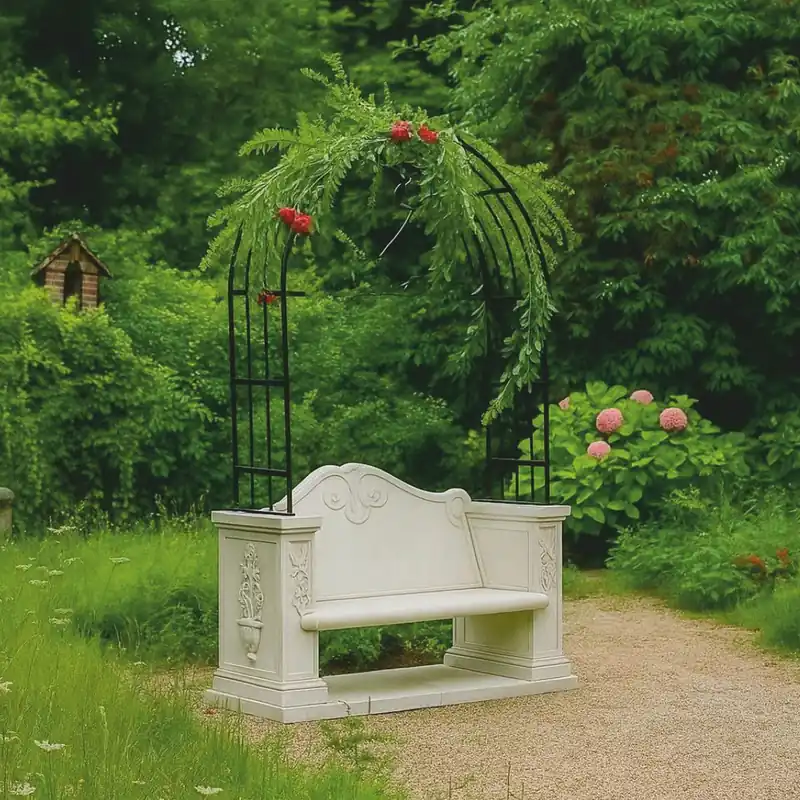Casa Padrino banc de jardin baroque avec arche de roses gris clair / noir 155 x H. 250 cm - Fabriqué en Italie Echt