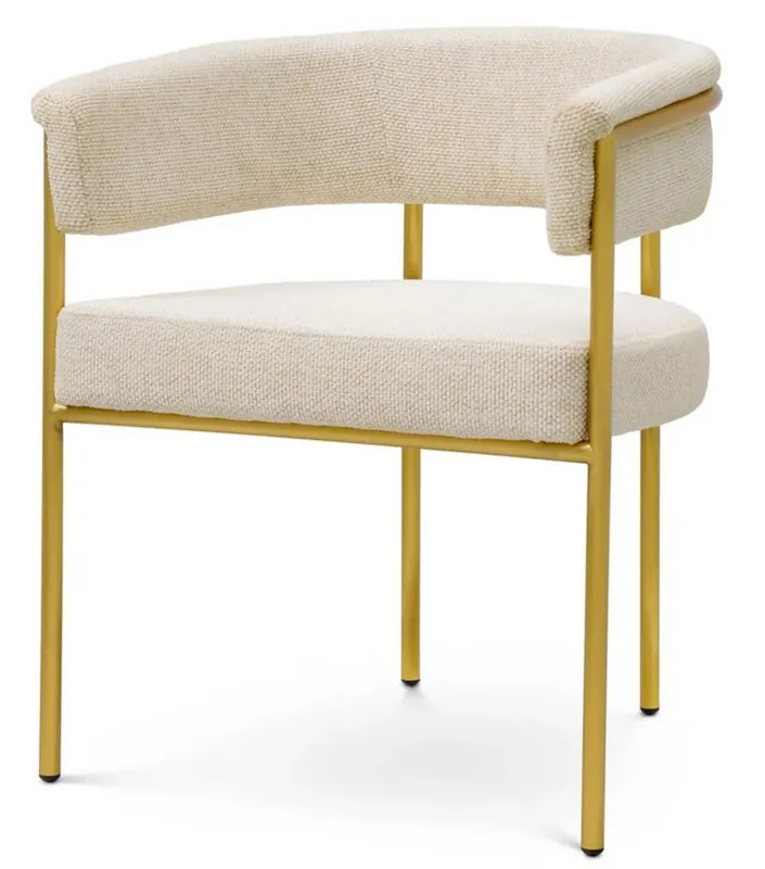 Nur Heute Casa Padrino chaise de salle à manger de luxe avec accoudoirs blanc crème / laiton - Mobilier de salle à manger