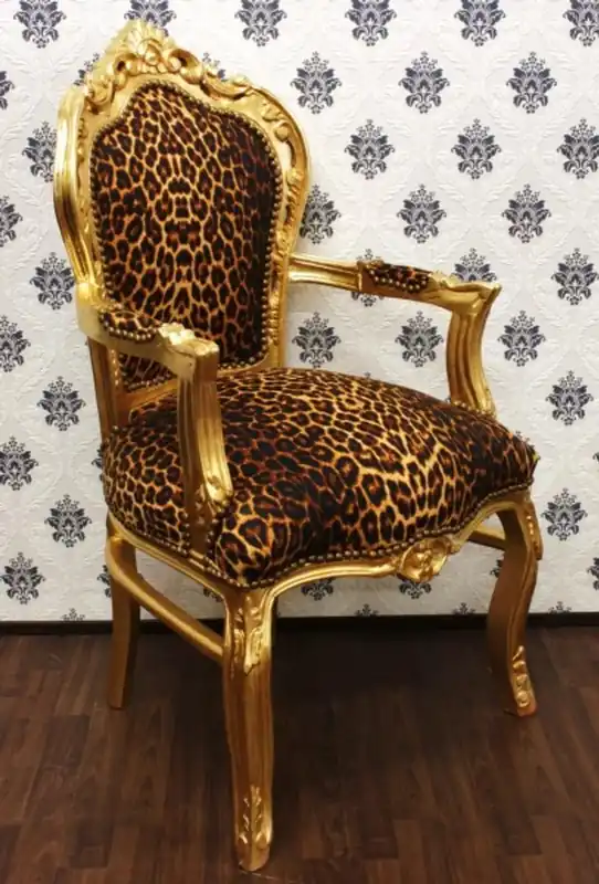 Casa Padrino Barocco Cena Chair leopardo / oro con braccioli Sichere Zahlung