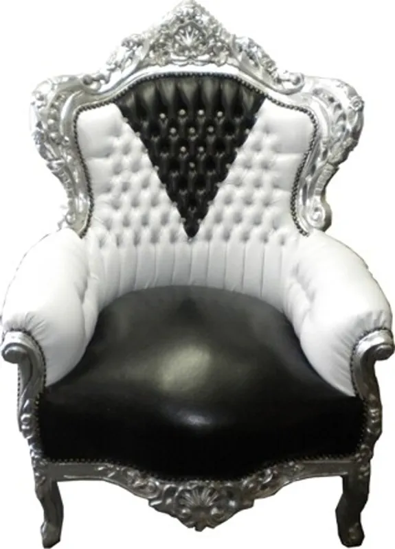 Baroque armchair King Black / White Leather Look Bling Bling Neu Im Sortiment