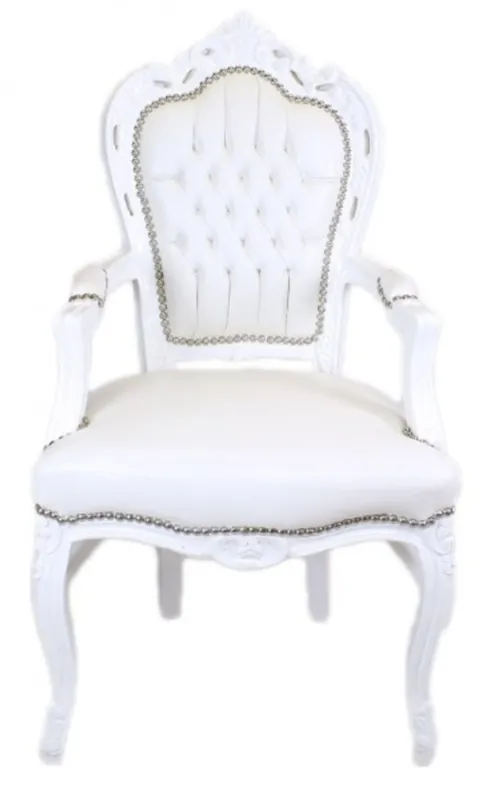 Beliebt Casa Padrino Barocco Cena Chair Bianco / Bianco similpelle con braccioli - Sedia barocco - sedia in stile antico