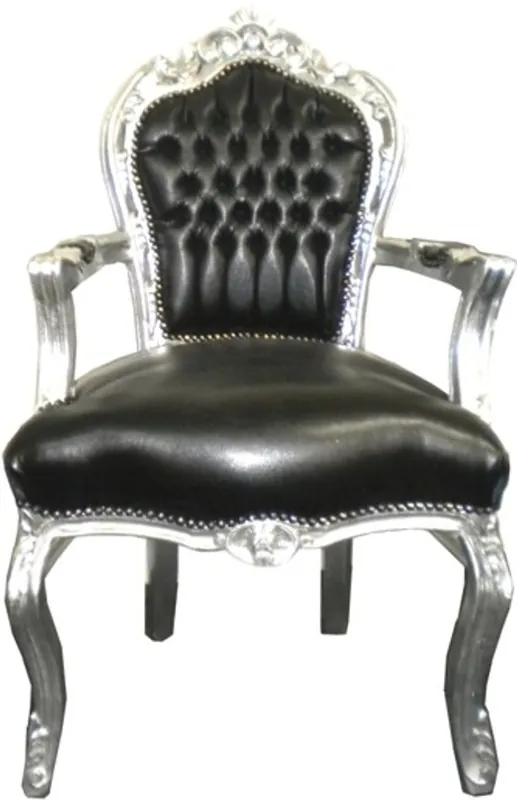 Top-Seller Barocco Cena Chair nero / similpelle argento con braccioli