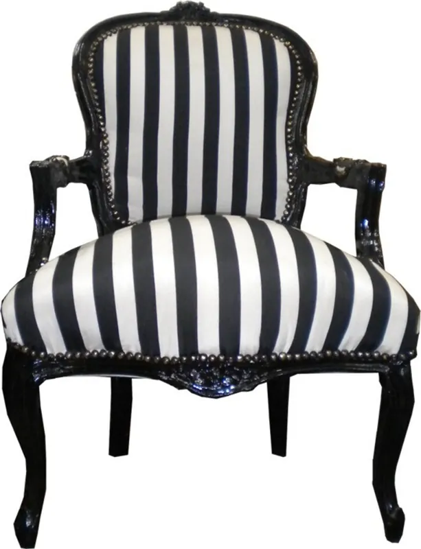Neue Ware Casa Padrino barocco Salon Chair nero / White Stripes / Nero - strisce Mobili