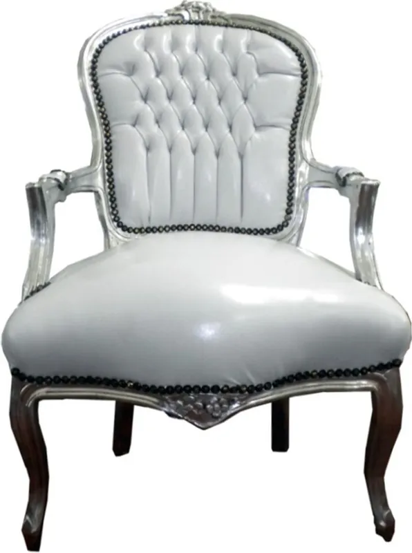 Direkt Vom Hersteller Casa Padrino barocco Salon Chair Bianco / Argento similpelle - stile antico Mobili