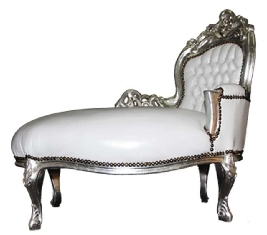 Casa Padrino chaise longue barocco per bambini bianco / argento - Mobili Barocchi Versand Am Gleichen Tag
