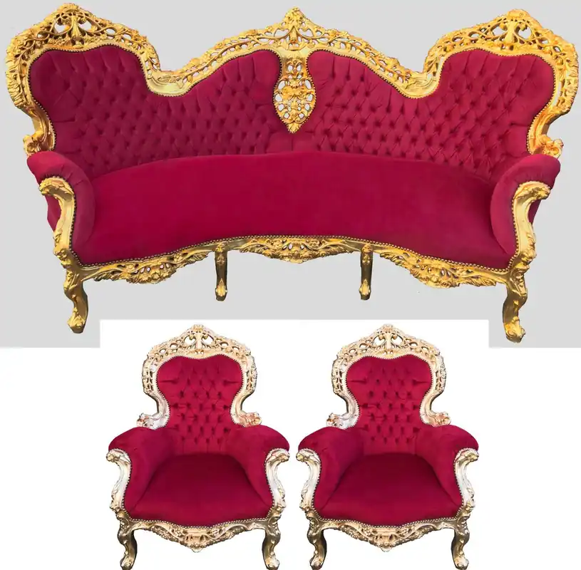 Beliebt Divano barocco set motivo bordeaux / oro + 2 poltrone - soggiorno barocco