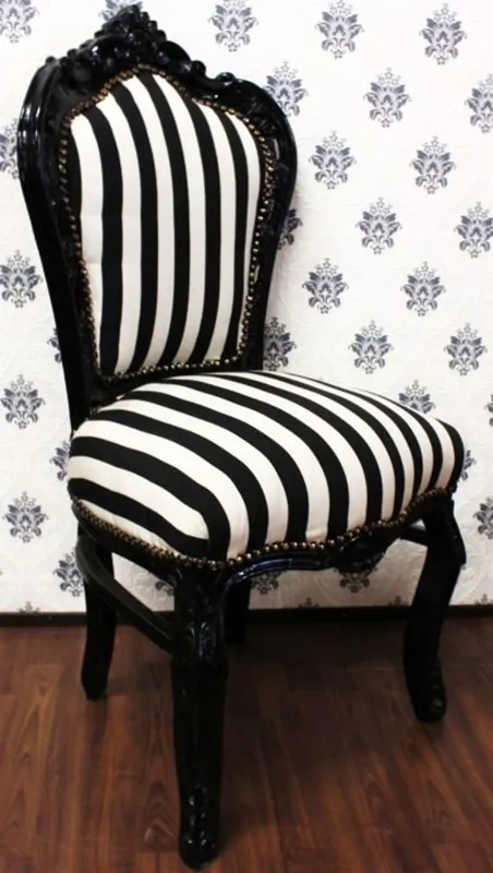 Casa Padrino Barocco Cena Chair nero / White Stripes / Nero Aktuell