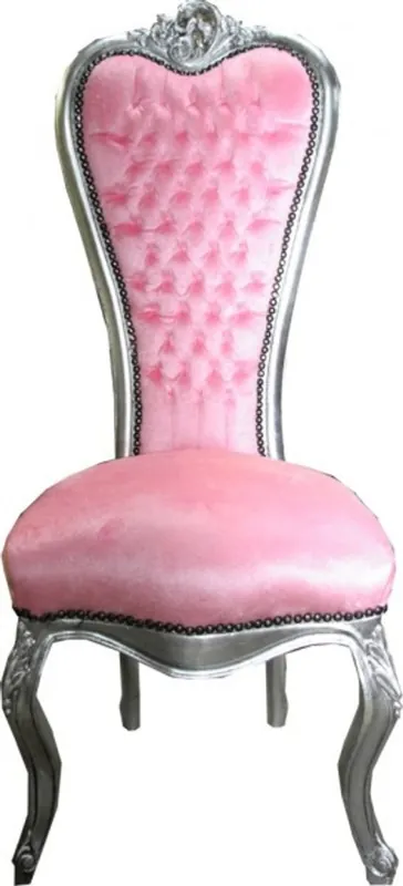Casa Padrino barocco sedia trono Queen Anne Rosa / Argento - poltrona alta Preis Gesenkt